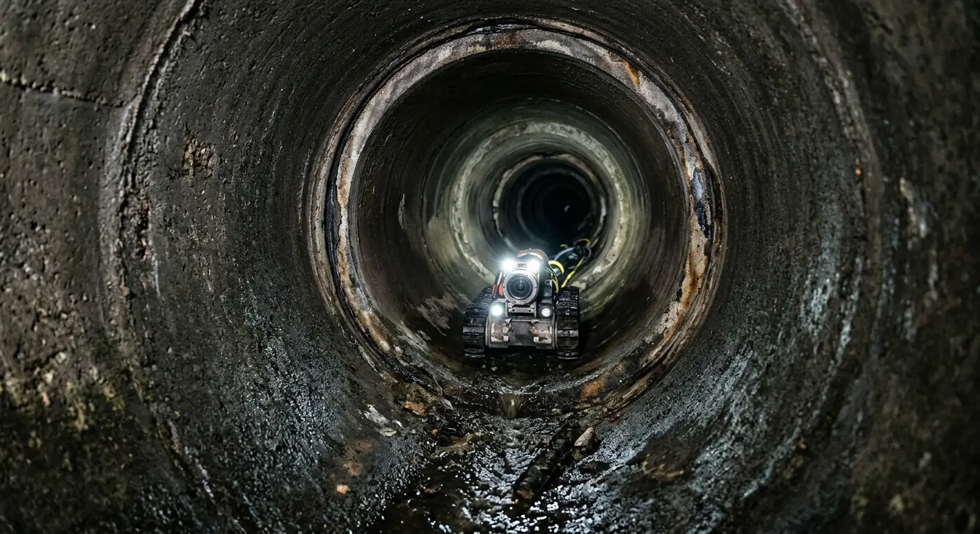Robotic sewer camera inspecting pipe interior for Sewer Line Cleaning in St. Francis